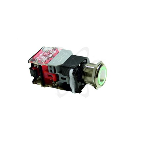 Кнопка  HBS1-DY-11E/S (1NO+1NC) с подсветкой зеленая (G) 10А 230В.