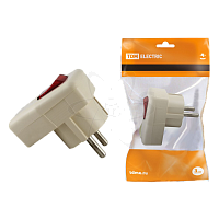 Вилка угловая с ушком з/к с выкл. белая 16А