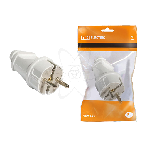 Вилка прямая с/з белая 16А