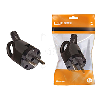 Вилка угловая с ушком з/к  черная 16А