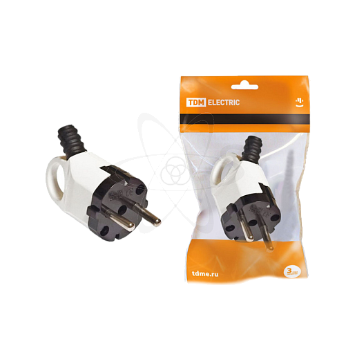 Вилка угловая с ушком з/к  белая 16А