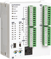 DVP20SX211T  Контроллер: 20 Point，8DI，6DO, 4AI, 2AO (Transistor)，2 шины расширения, 24 VDC, 16К шаго