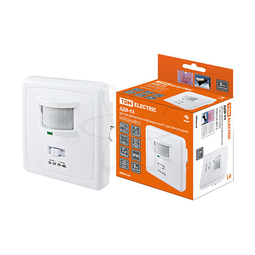 Датчик движения встраив. в стену ДДВ-03 500Вт, 5-480с, 2-12м, 5+Лк, 140 с датчиком шума гр, IP33