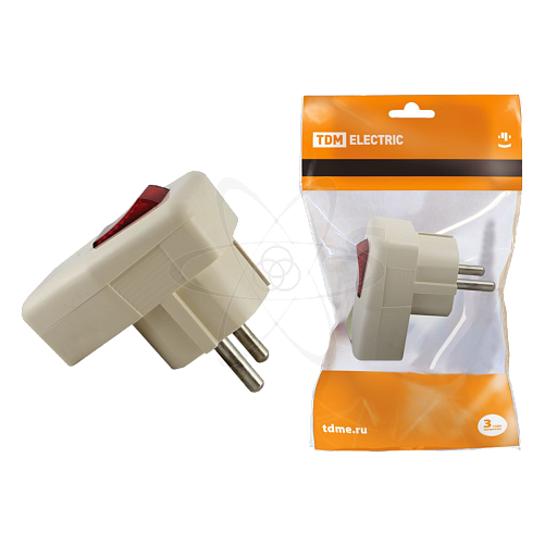 Вилка угловая с ушком з/к с выкл. белая 16А