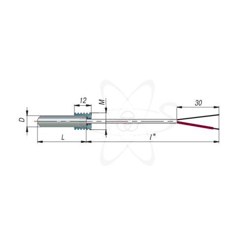 ДТПL034-00.25/2(ТХК, L=25мм, каб. 2м, d=5мм, -40+400С)