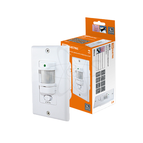 Датчик движения встраив. в стену ДДВ-02 1200Вт, 5-480с, 9м, 10Лк, 140гр, IP20, TDM