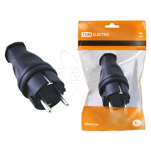 Вилка прямая каучук 2Р+РЕ 16А