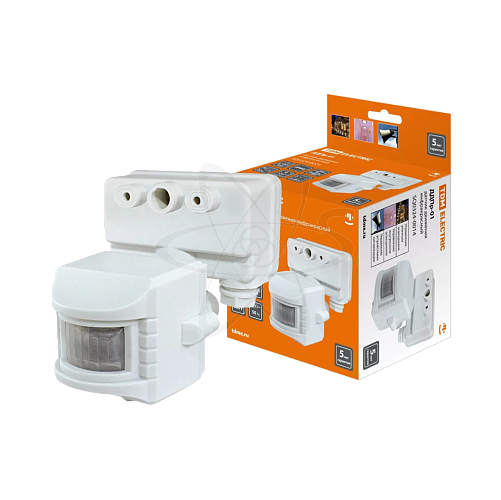 Датчик движения на прожектор ДДПр-01 (белый) 1100Вт, 5-480с, 12м, 5+Лк, 120гр, IP44, TDM