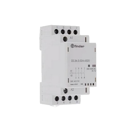 Модульный контактор; 4NO 25А; контакты AgSnO2; катушка 24В АС/DC; ширина 35мм; мех.индикатор + LED
