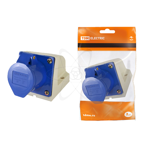 Розетка 113 стац  2Р+РЕ 16А 220В IP44 TDM