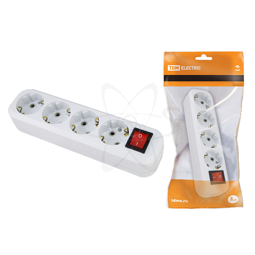 Розетка 4 гнезда с выкл. 2П+З 16А белая