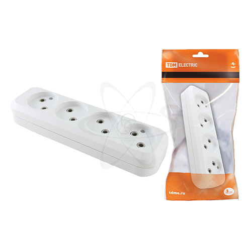 Розетка 4 гнезда 2П 10А белая