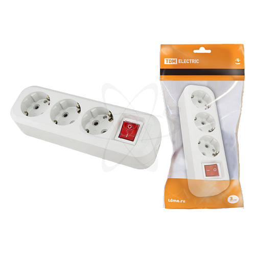 Розетка 3 гнезда с выкл. 2П+З 16А белая