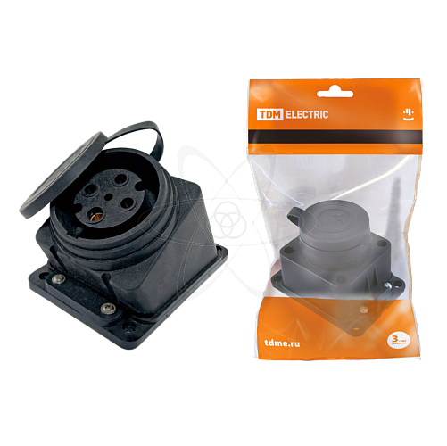 Розетка настенная с загл. наклон. каучук 3Р+РЕ 32А 380В IP44 TDM