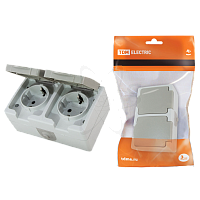 Розетка  2-местн. горизонтальная 16А с з/к с крышкой ОУ"Вуокса" TDM